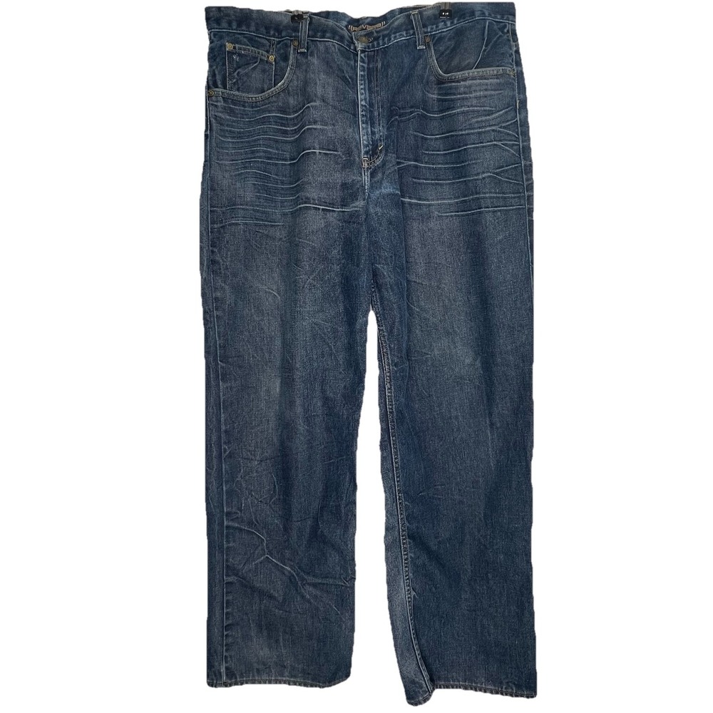 Reverb Brooklyn Dark Resin Wrinkle Jeans Mens 40x32 Relaxed Straight Blue Denim